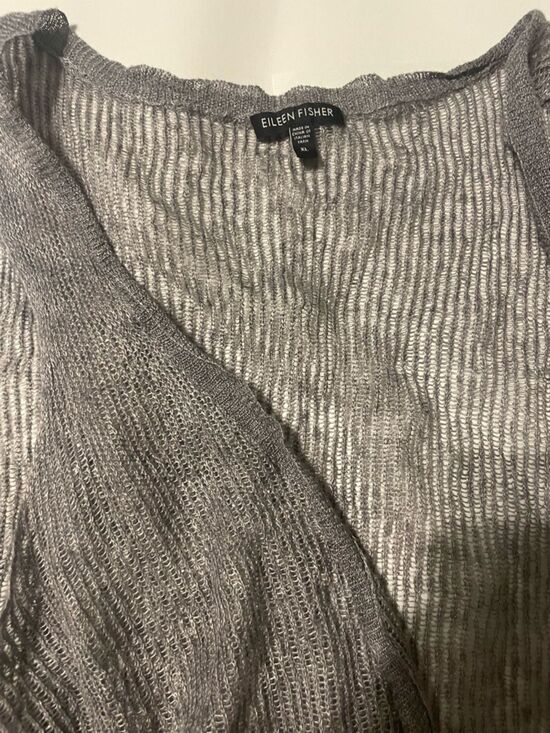 Eileen Fisher Sheer Linen Metallic Knit Vest XL Open Front Lightweight Layering - Picture 8 of 8